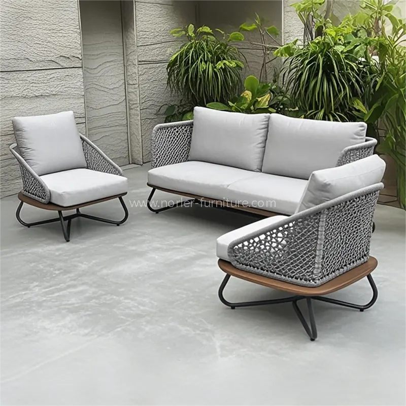 Modern utomhus aluminiumram teakbas soffa set