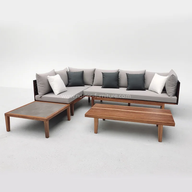Modern utomhus teak träramrep vävd soffa