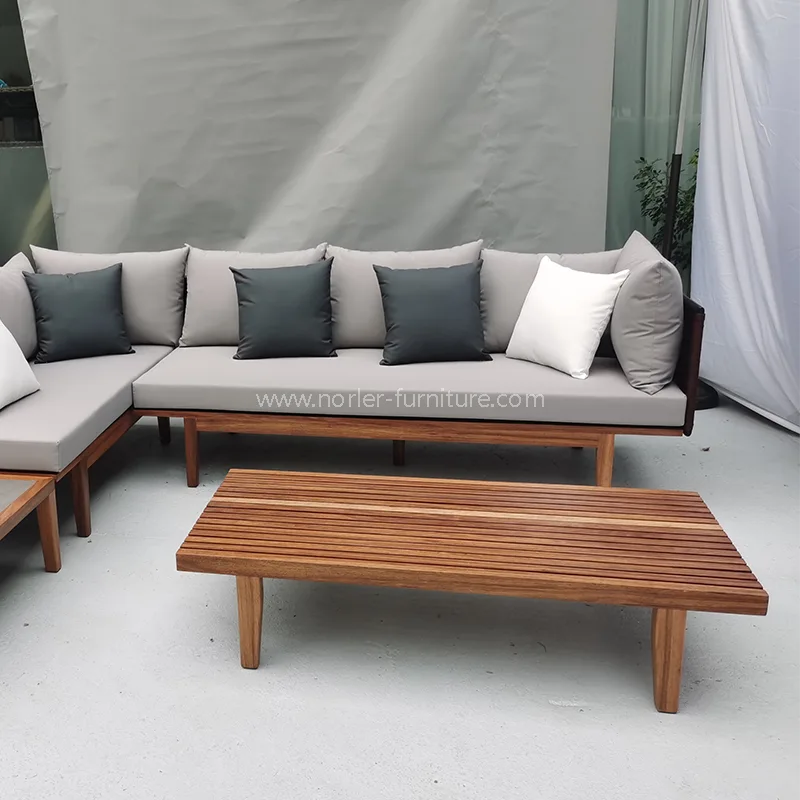 Modern utomhus teak träramrep vävd soffa
