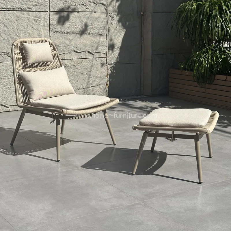 Utomhus aluminiumrep vävning av fritidsstol fotpalluppsättning